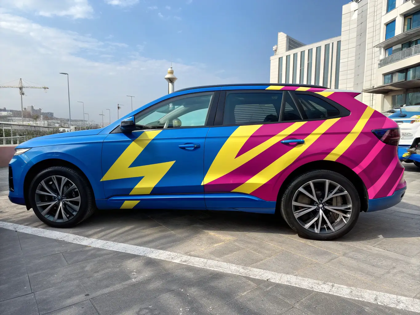 A digital marketing campaign banner ad showcasing a sleek new truck model with a call to action for dealerships to increase their inventory through Sandstorm Import's services.